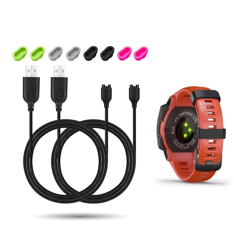 JIUJOJA Compatible with Garmin Instinct/Instinct/Instinct 2S/Instinct 2X/Instinct 3 Charger,2PACK Charging Cable and 8Pcs Charger Port Protectorr - Image 1